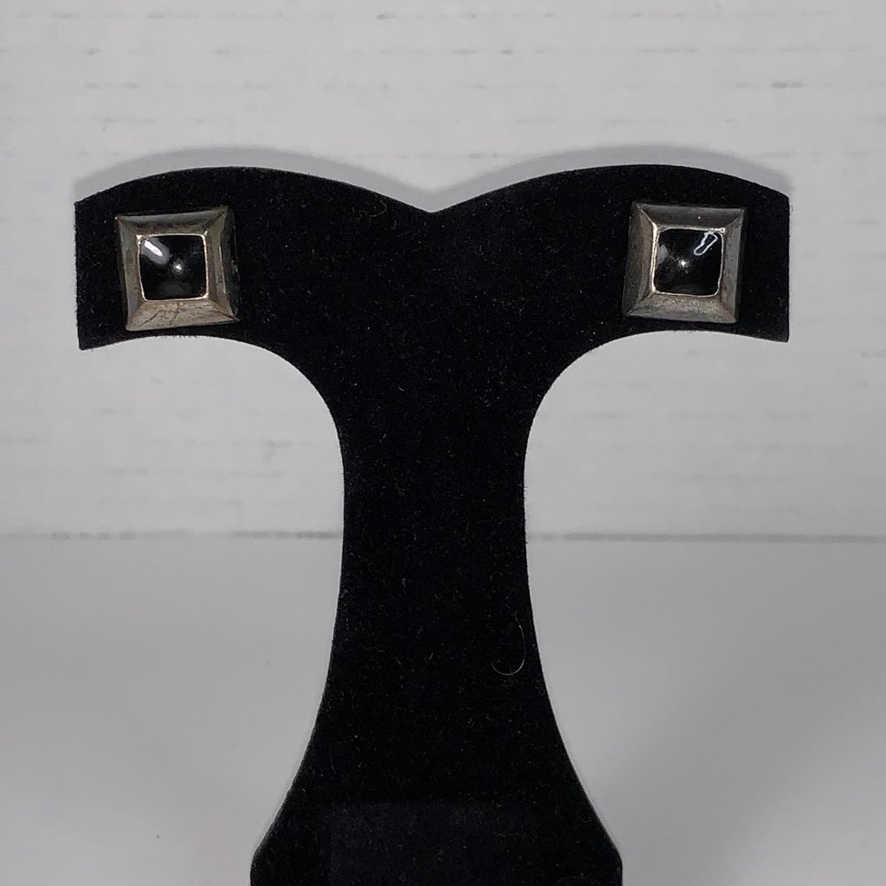 Silver and Black Square Post Earrings
